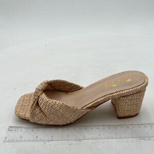 Milooey Yellow Braided Open Square Toe Slide Sandal Comfortable Chunky Heel Mule